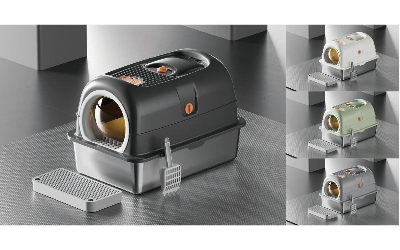 Stainless Steel Litter Box, Corner